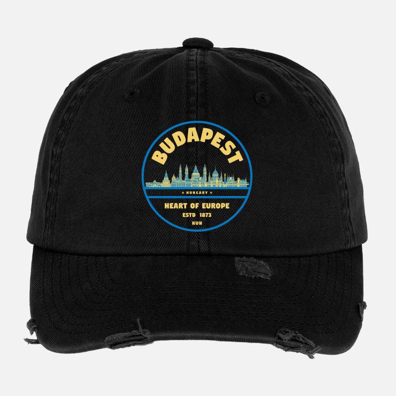 Budapest Skyline Emblem Heart of Europe Flexfit Vintage Destroyed Cap