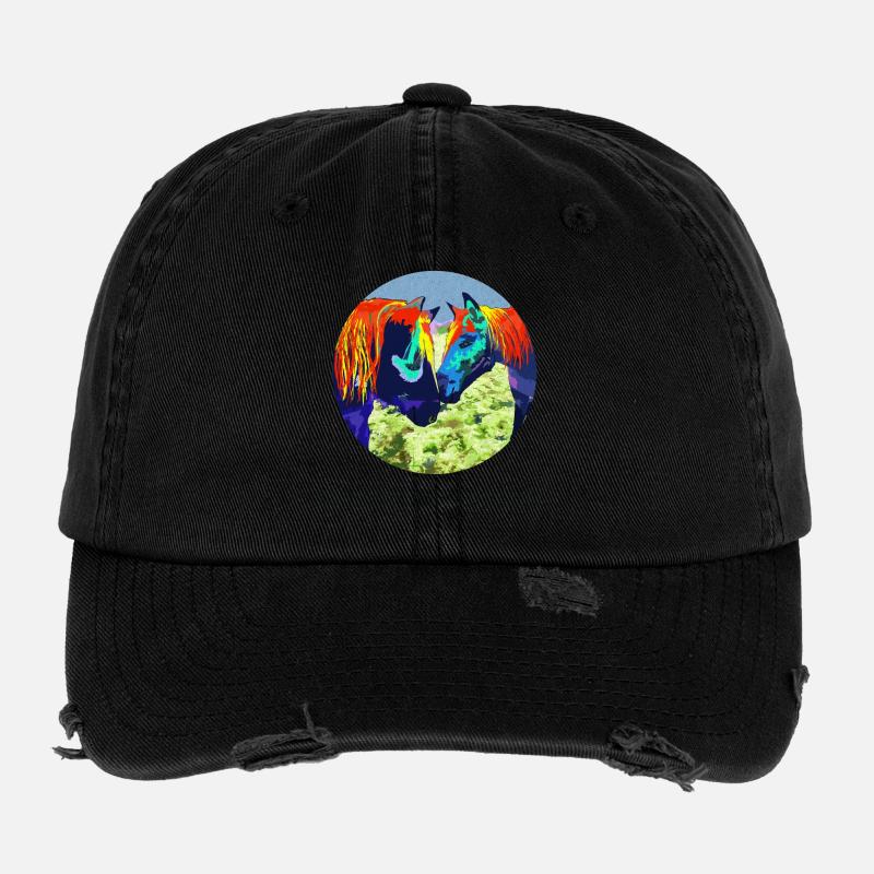 Pferdepaar Popart Kreisdesign Flexfit Vintage Destroyed Cap