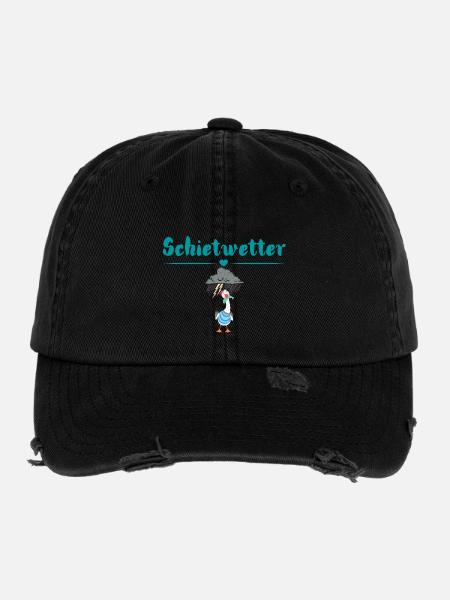 Schietwetter Möwe. Maritime Kleidung - Flexfit Vintage Destroyed Cap - Schwarz - Vorne