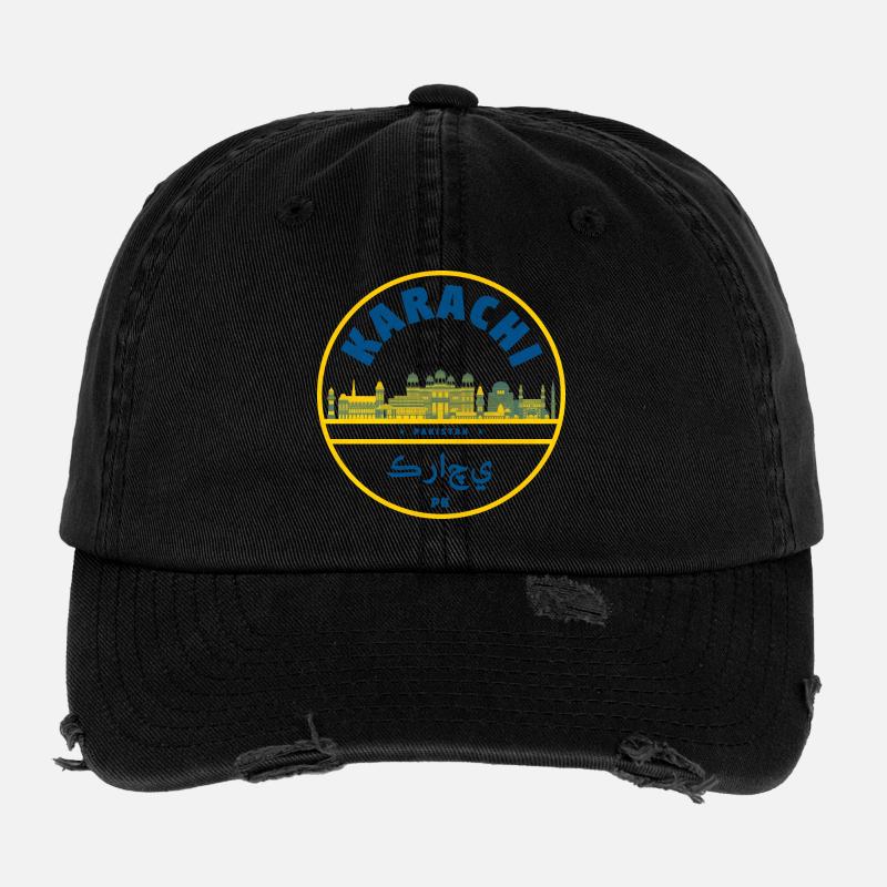 Emblème de la silhouette de Karachi Pakistan Casquette vintage effet usé Flexfit