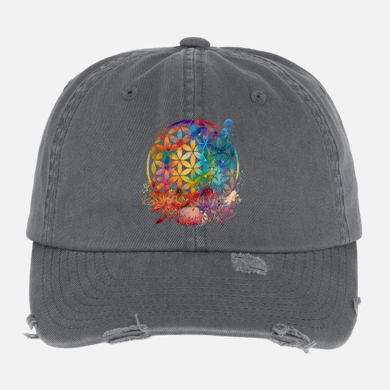 Color Circle Flower of Life Pattern Flexfit Vintage Destroyed Cap