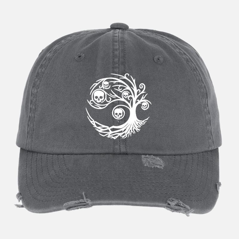 Weißer Baum mit Totenköpfen Flexfit Vintage Destroyed Cap