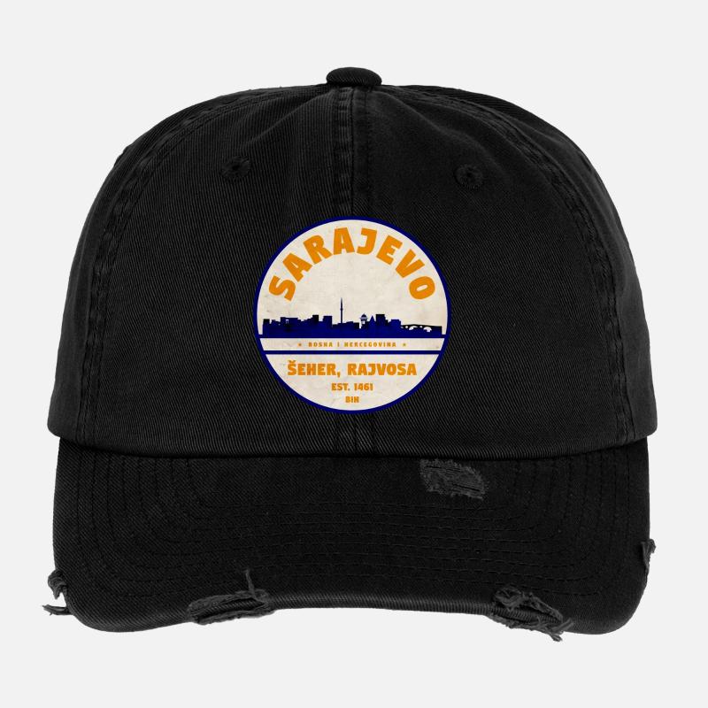 Sarajevo Skyline Vintage Abzeichen Flexfit Vintage Destroyed Cap