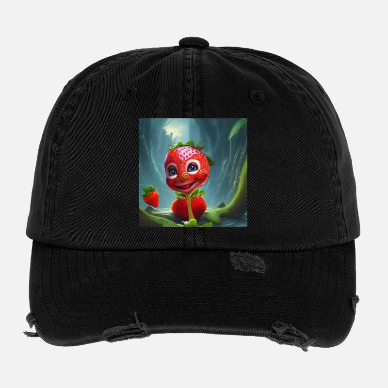 Süße lustige Erdbeere - Flexfit Vintage Destroyed Cap - Schwarz