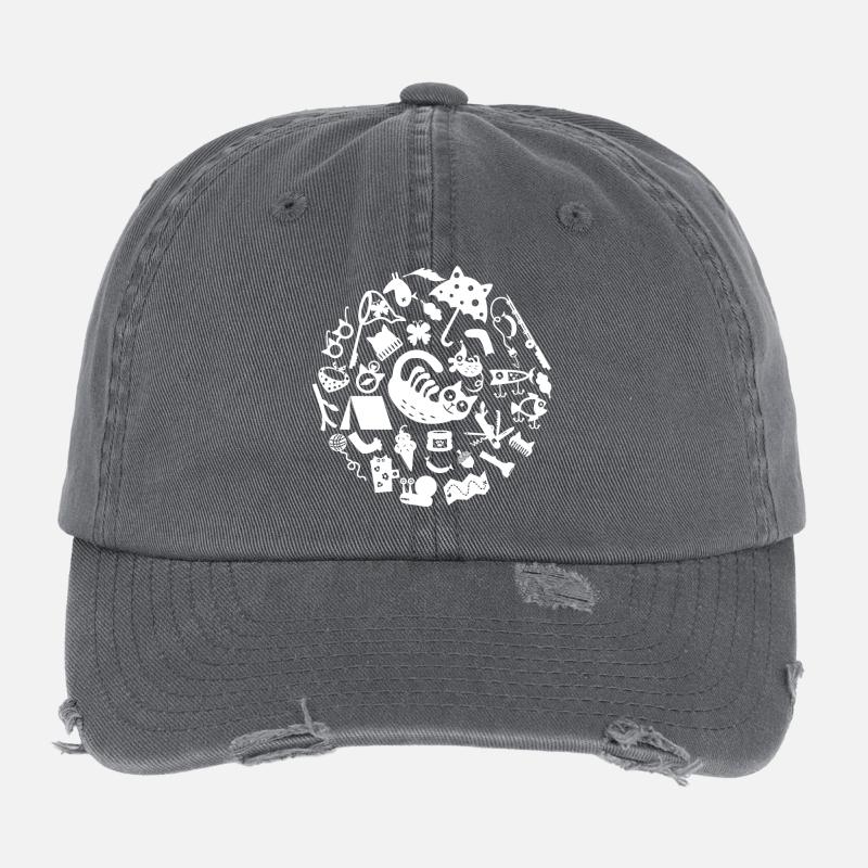 Cat Camping L White Flexfit Vintage Destroyed Cap