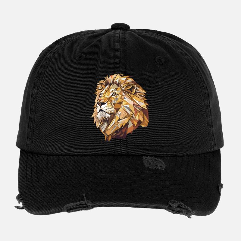 Stylized Lion, Geometric Flexfit Vintage Destroyed Cap