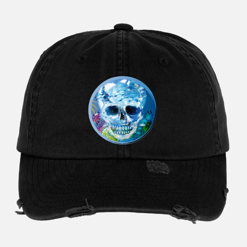 extravaganter kolorierter Totenkopf unter Wasser Flexfit Vintage Destroyed Cap