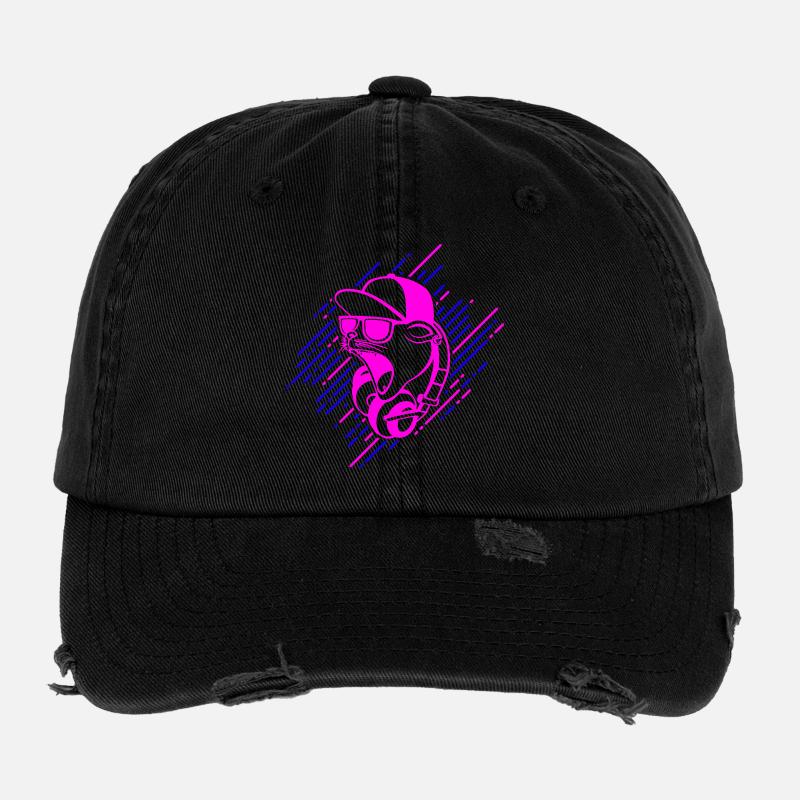 Cool cat with headphones Flexfit Vintage Destroyed Cap