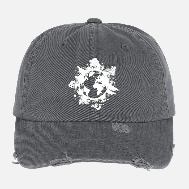 Planet Earth, Trees, Climate Protection, Environment Flexfit Vintage Destroyed Cap