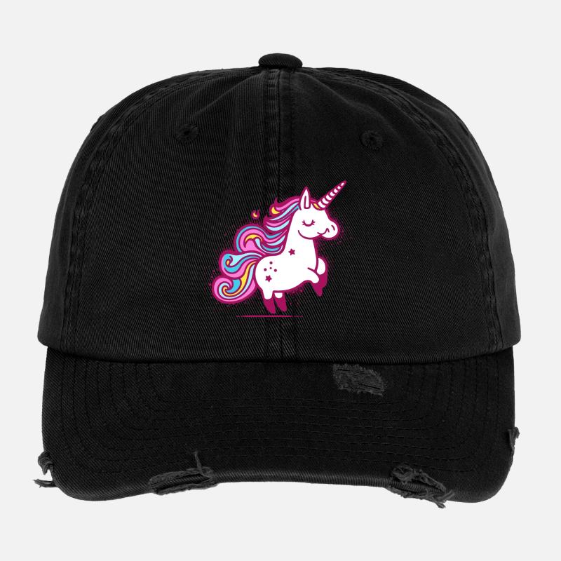 Skurrile Regenbogen Einhorn Illustration Flexfit Vintage Destroyed Cap