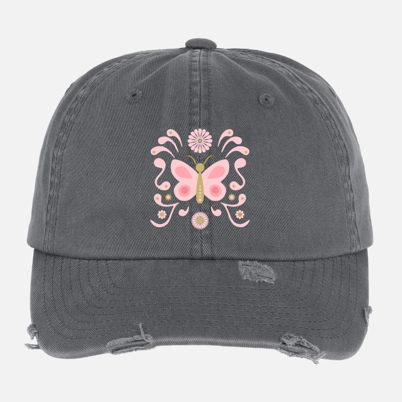 Boho Butterfly L Pink und Gold Flexfit Vintage Destroyed Cap