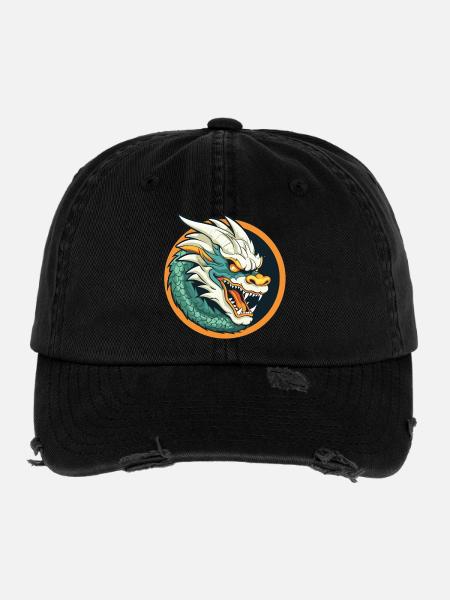 Blason du Dragon : Emblème du Dragon de la Braise - Casquette vintage effet usé Flexfit - noir - Devant