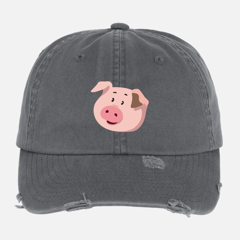 Piggy Head – Illustration d’animal mignon Casquette vintage effet usé Flexfit
