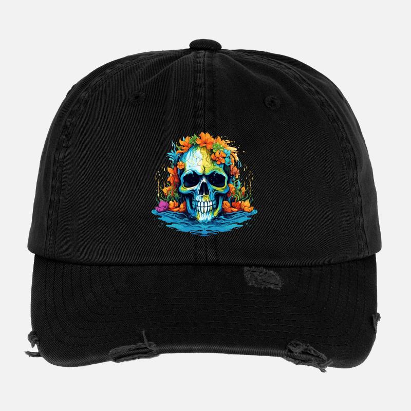 Crâne de Fleurs Tropicales Casquette vintage effet usé Flexfit