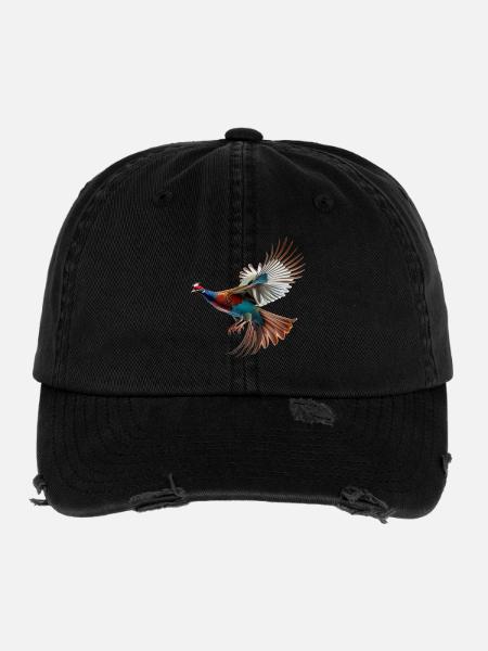 Pheasant Gift Bird Nature Animal Partridge Quail - Flexfit Vintage Destroyed Cap - black - Front