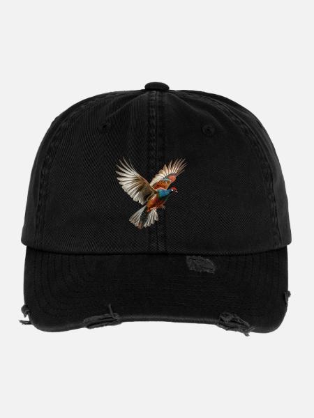 Pheasant Gift Bird Nature Animal Partridge Quail - Flexfit Vintage Destroyed Cap - black - Front
