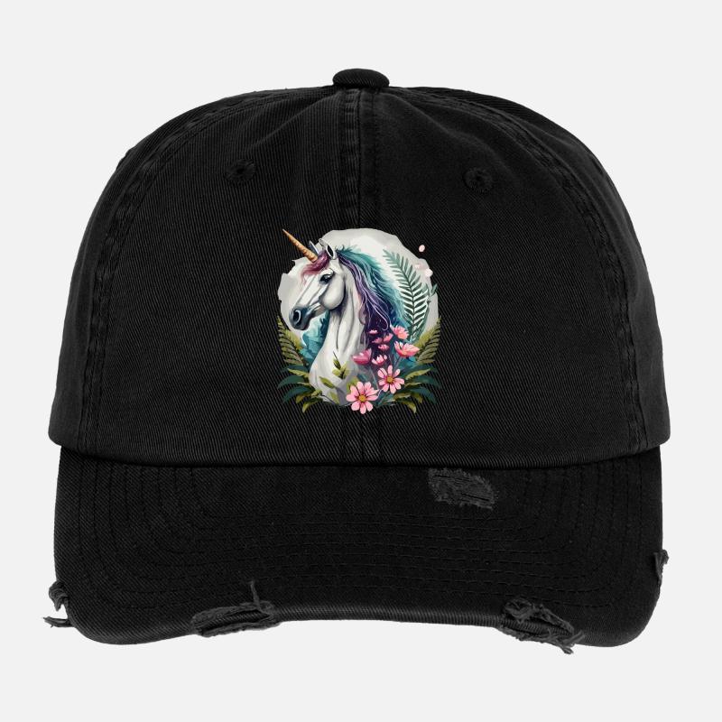 Wunderschönes Einhorn mit Blumen Flexfit Vintage Destroyed Cap