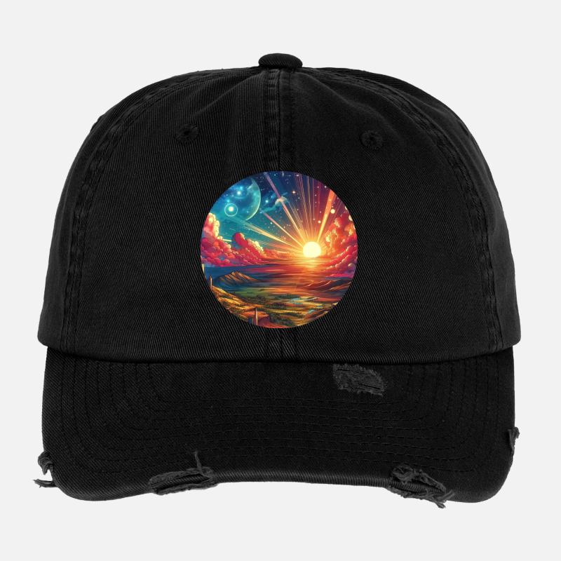 Landschaft farbenfroh episch Berge Wolken Comic Flexfit Vintage Destroyed Cap