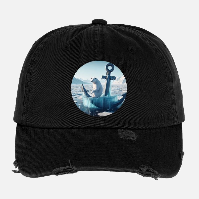 Eisbär auf Anker in Schnee Landschaft Flexfit Vintage Destroyed Cap