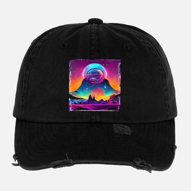 Weltraumphantasie - Flexfit Vintage Destroyed Cap - Schwarz