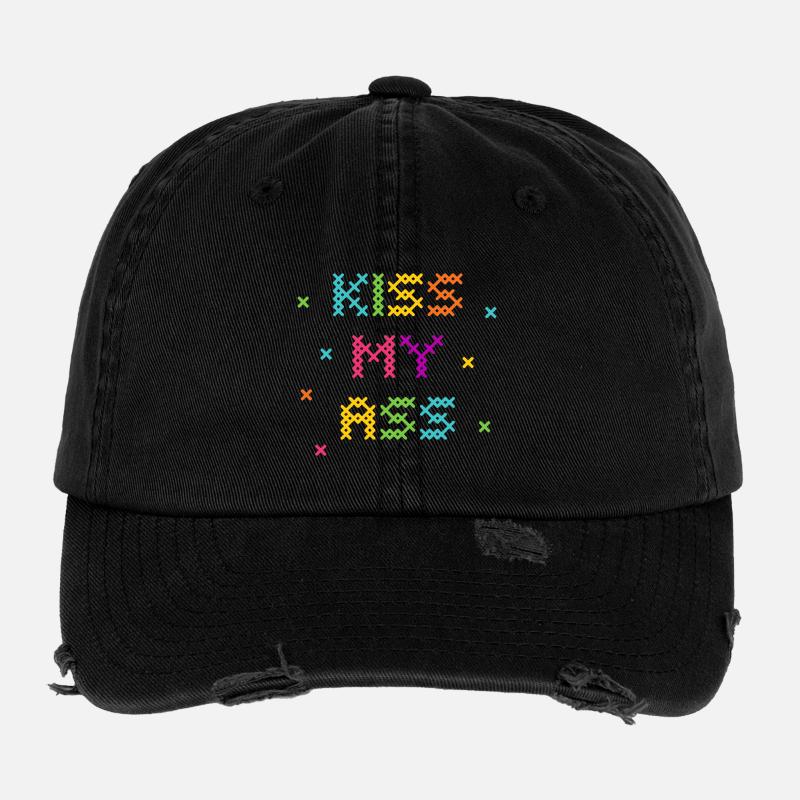 Regenbogen Kreuzstich Wort Kunst Design Flexfit Vintage Destroyed Cap