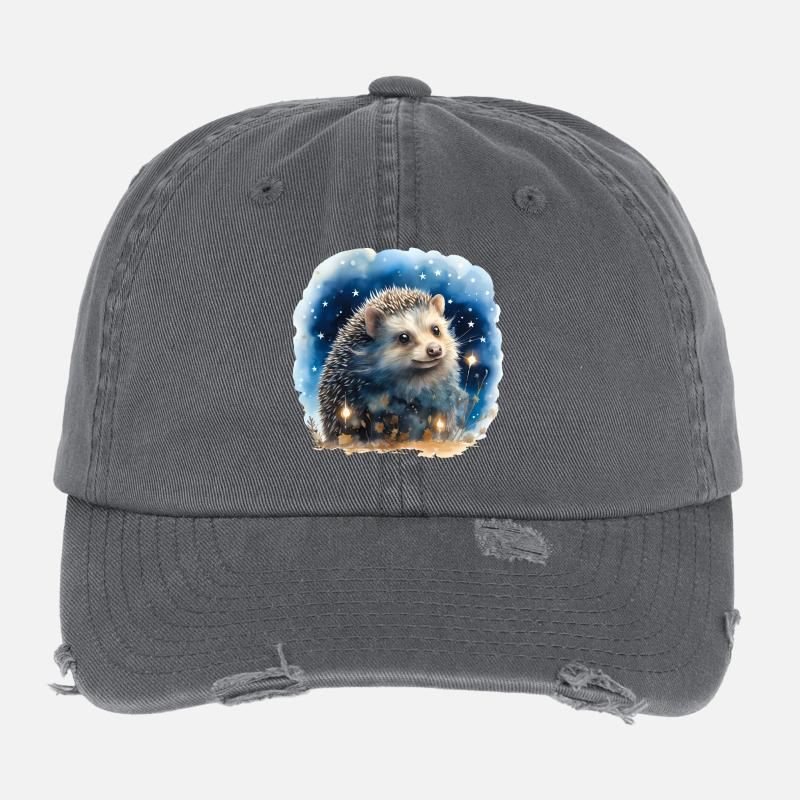 Aquarell Igel mit Sternenhimmel Flexfit Vintage Destroyed Cap