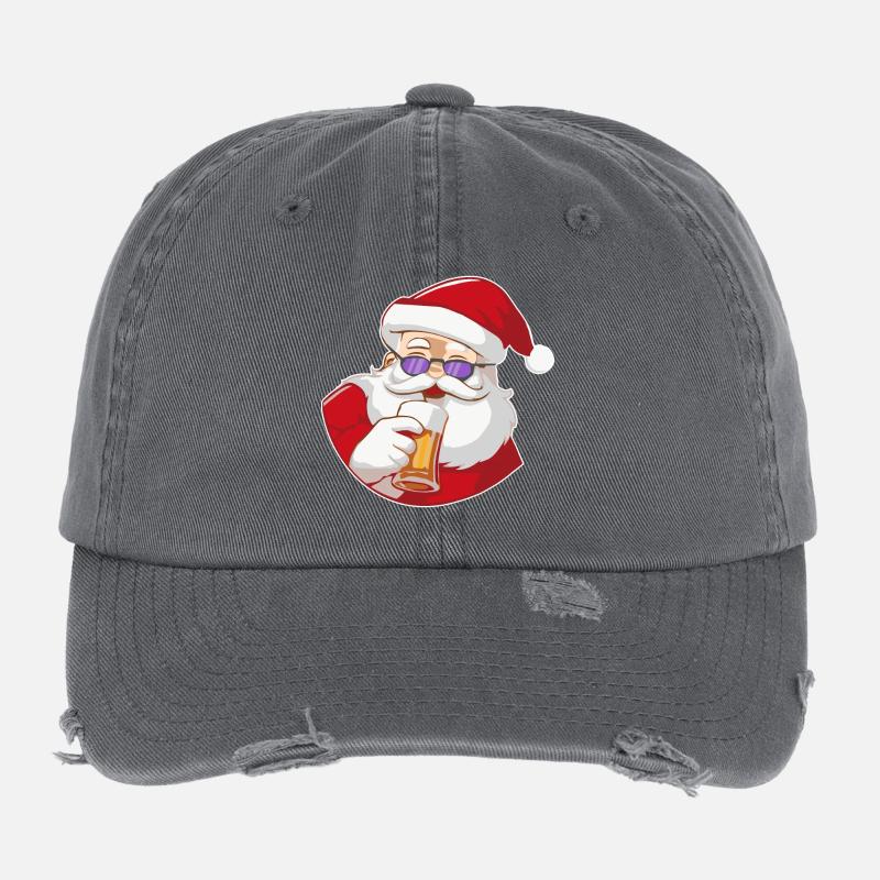 Père Noël avec bière et lunettes de soleil Casquette vintage effet usé Flexfit