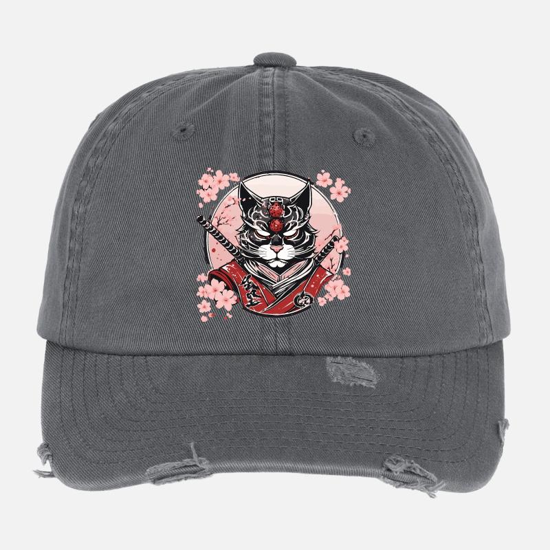 Démoniaque Kawaii Neko Samurai : chat samouraï Casquette vintage effet usé Flexfit