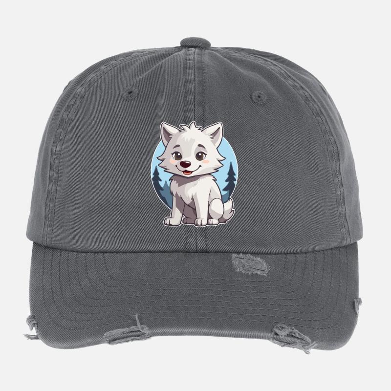 Loup mignon ou chien husky Casquette vintage effet usé Flexfit