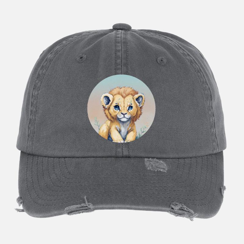 Lionceau mignon aux yeux bleus pastel Casquette vintage effet usé Flexfit