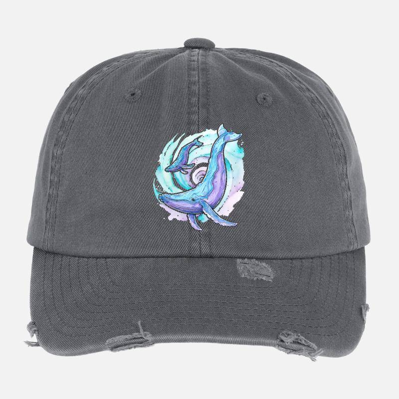 Buckelwal mit Kalb Flexfit Vintage Destroyed Cap