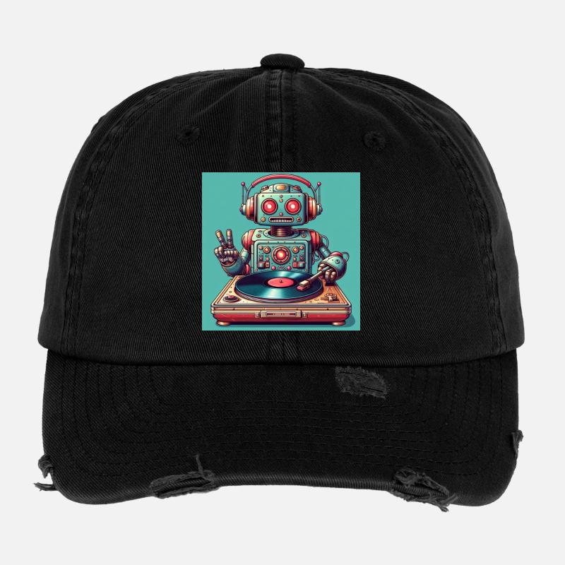 Robotic Vinyl Turntable Flexfit Vintage Destroyed Cap