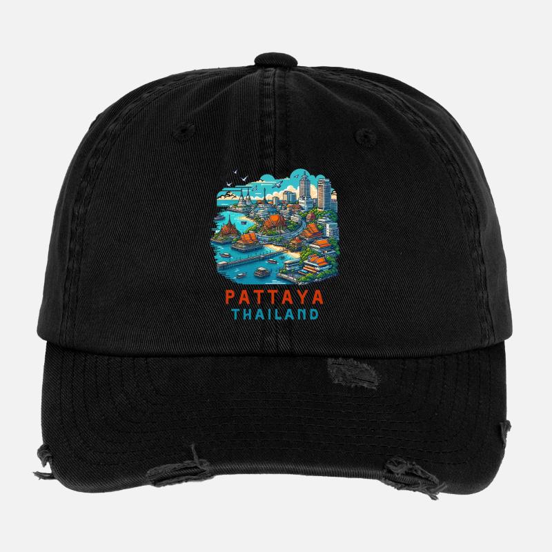 Pattaya Thailand Design Flexfit Vintage Destroyed Cap