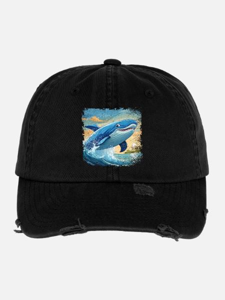 Le rorqual bleu saute hors de l’eau et sourit - Casquette vintage effet usé Flexfit - noir - Devant