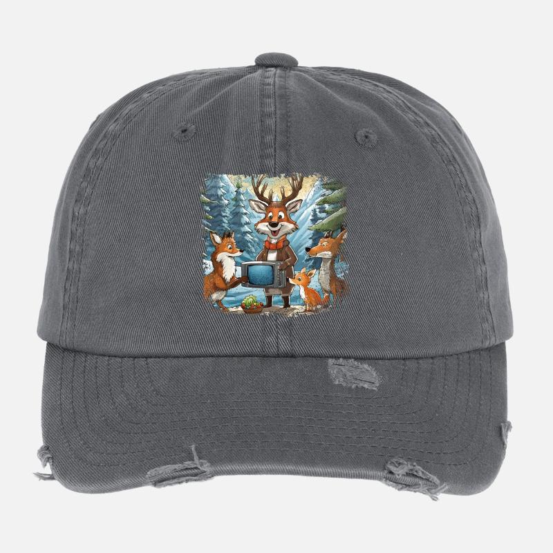 Les animaux de la forêt regardent la télévision Casquette vintage effet usé Flexfit