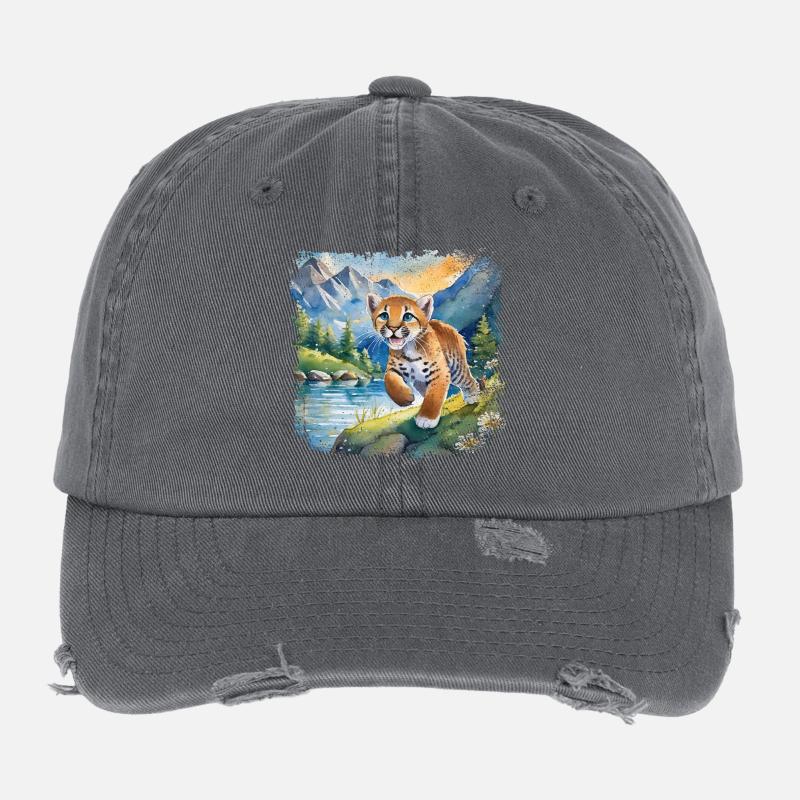 Niedlicher junger Tiger | Kinderbuchstil Flexfit Vintage Destroyed Cap