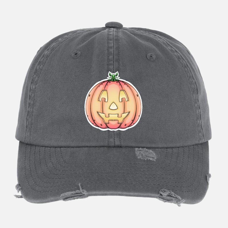 Halloween Pumpkin Jack-o'-Lantern Design Flexfit Vintage Destroyed Cap
