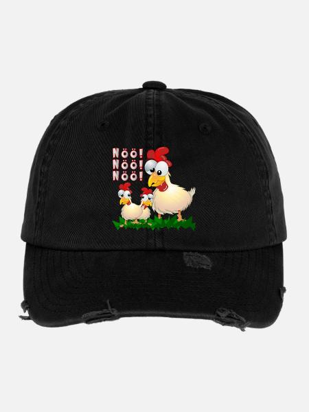 HÜHNER COMIC - NÖ - NEIN SAGEN - Flexfit Vintage Destroyed Cap - Schwarz - Vorne