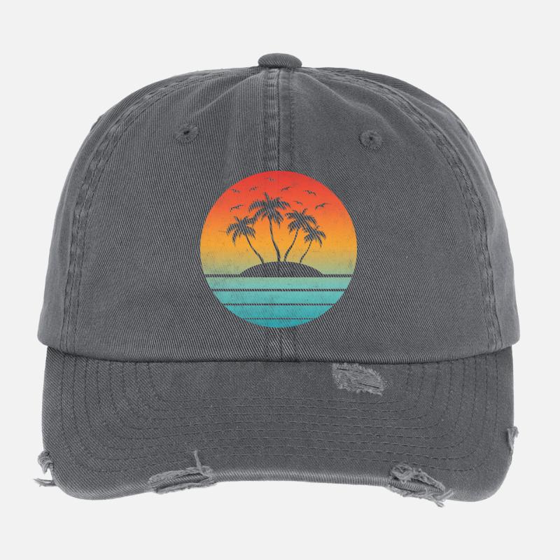 Coucher tropical rond palmier îlot Casquette vintage effet usé Flexfit