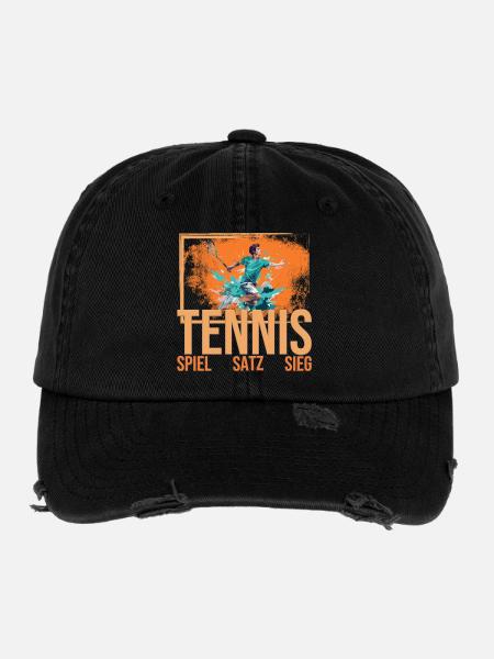 Spiel - Satz - Sieg - Flexfit Vintage Destroyed Cap - Schwarz - Vorne