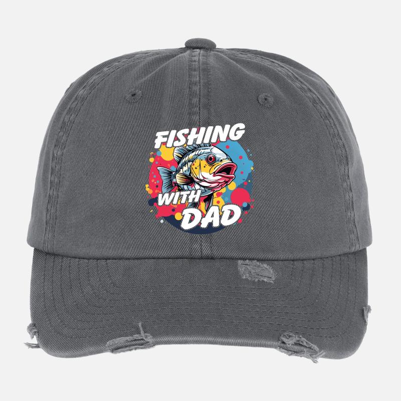 Fishing with dad with colorful fish design Flexfit Vintage Destroyed Cap