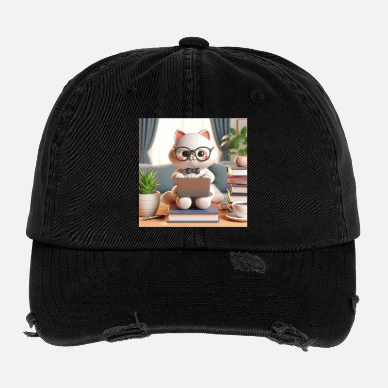 3D Computer Cat Flexfit Vintage Destroyed Cap