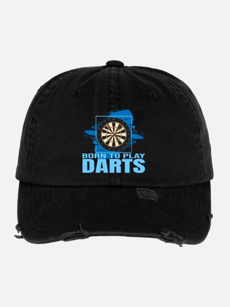Born to play Darts - Flexfit Vintage Destroyed Cap - Schwarz - Vorne