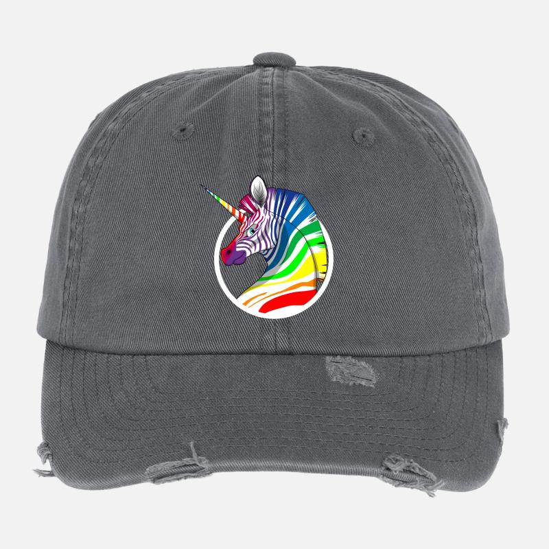 Regenbogen Einhorn Zebra Flexfit Vintage Destroyed Cap