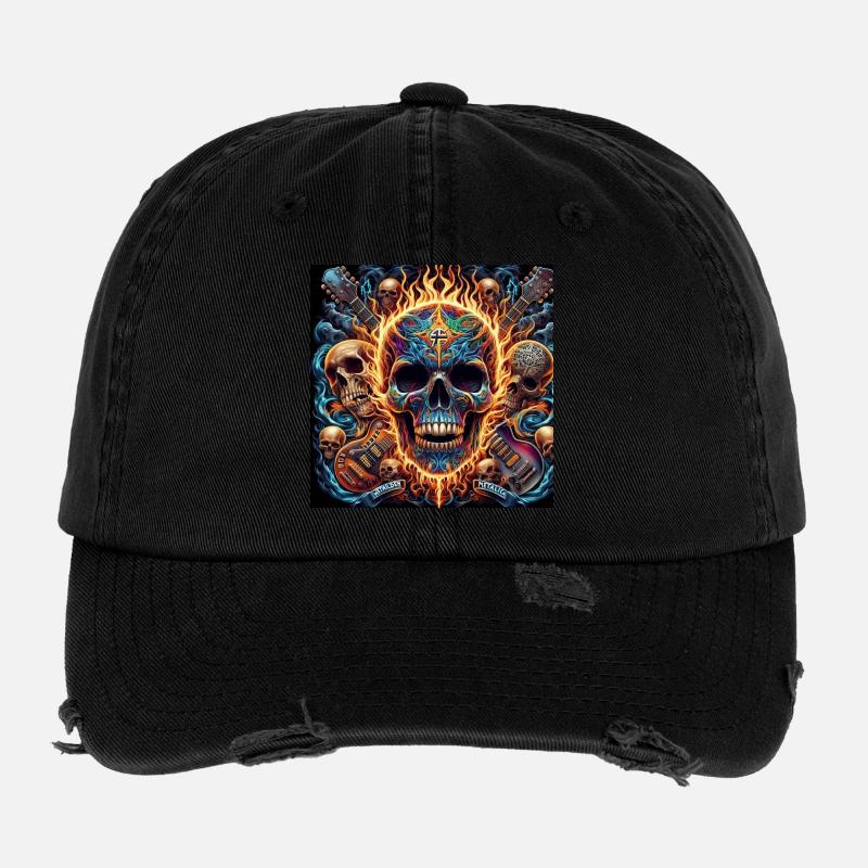 Skull with crossed guitars Flexfit Vintage Destroyed Cap