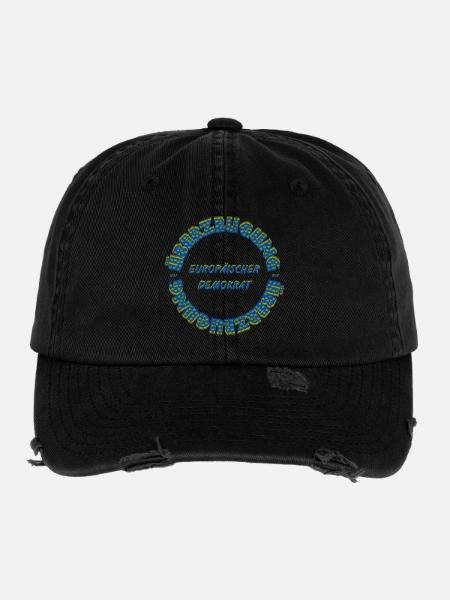 Europäischer Demokrat aus Überzeugung Kreistext - Flexfit Vintage Destroyed Cap - Schwarz - Vorne