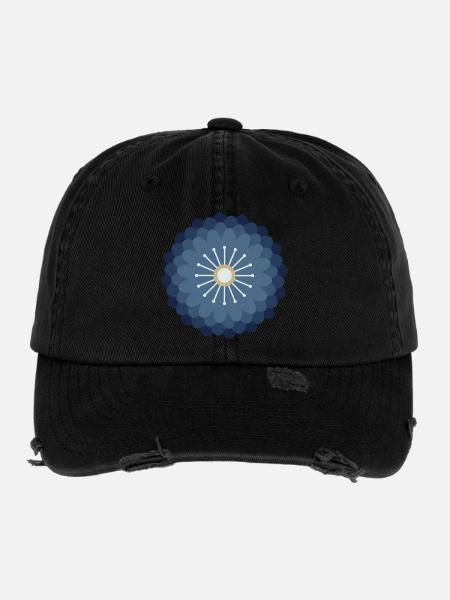 Blue Cream & Gold Flower - Flexfit Vintage Destroyed Cap - black - Front