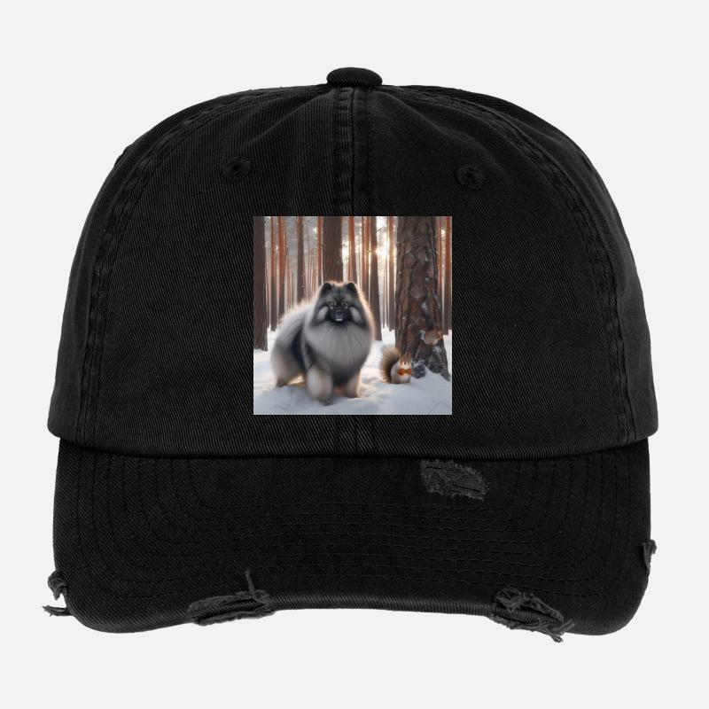 Keeshond Wolfspitz dans la neige Casquette vintage effet usé Flexfit