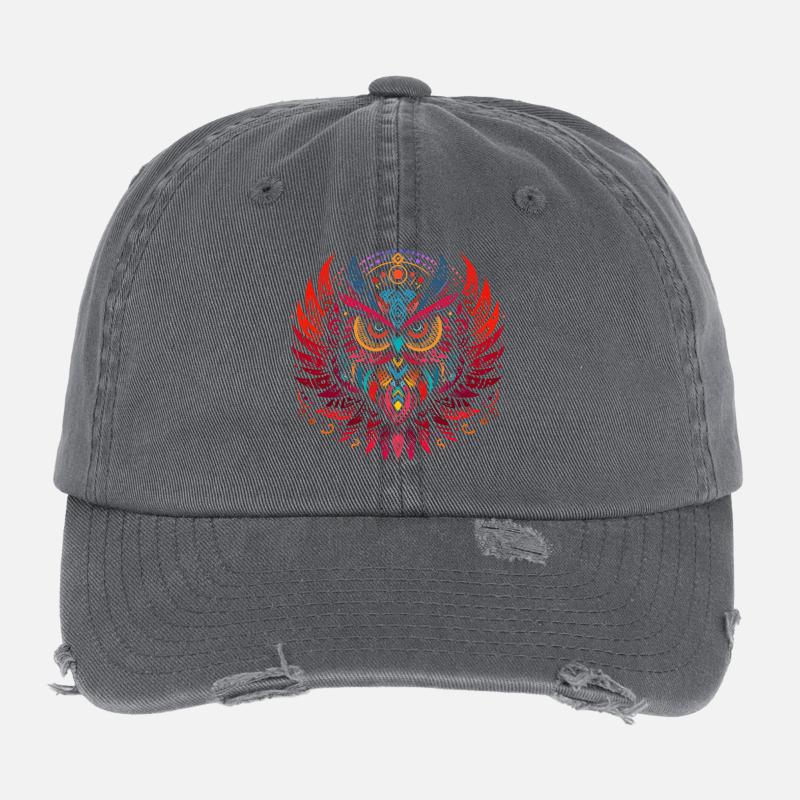 Tribal Eule Mehrfarbig Vogel Eule Geometrisch Flexfit Vintage Destroyed Cap