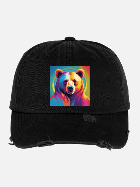 Pride Bear - Flexfit Vintage Destroyed Cap - Schwarz - Vorne